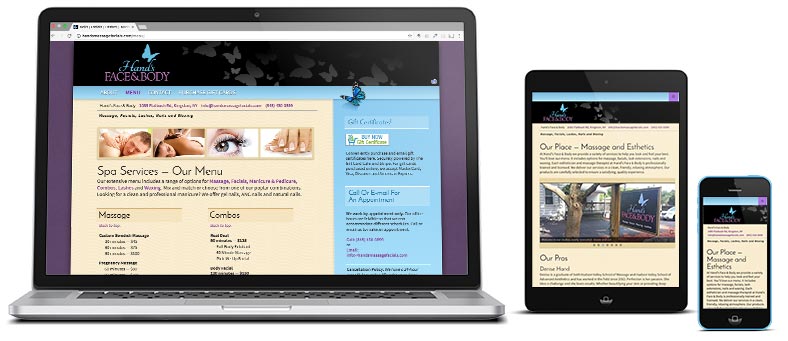Responsive views of website on laptop, tablet and phone.