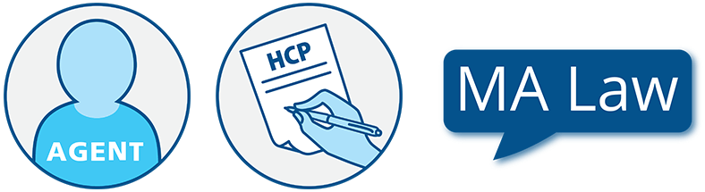 Icons for health care law Icons representing health care proxy, health care agent, and MA Law