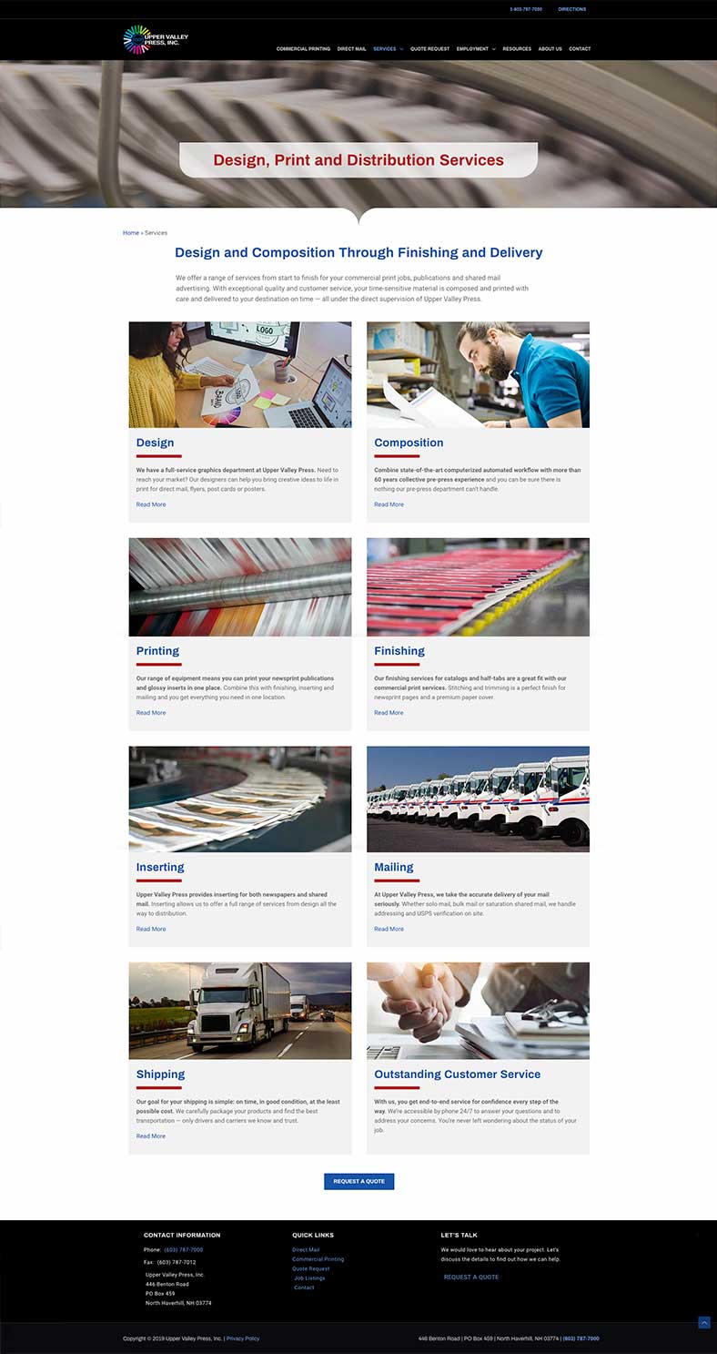 Printing company services page