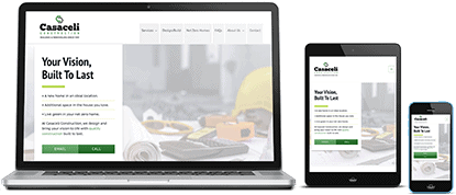Casaceli Construction responsive website on desktop, tablet and phone
