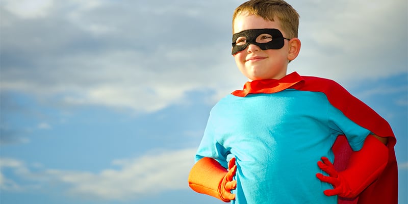 First impression confidence like a child pretending to be a superhero.
