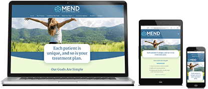 Desktop, mobile and phone website views of the Mend Chiropractic in Rutland MA.